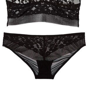 Unlined Black Lace Flowers Nylon Bikini Panty